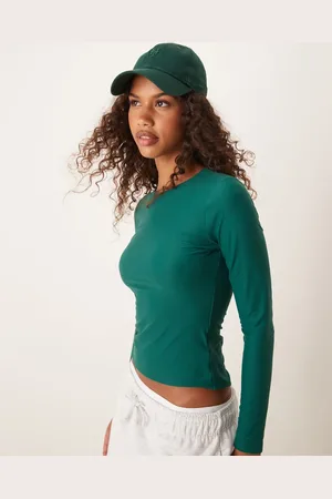 Abercrombie & Fitch Soft matte long sleeve crew neck top in forest