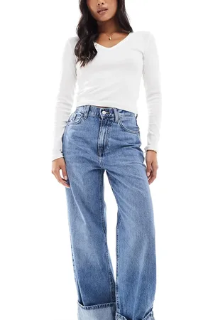 ONLY Hope high waist cuffed wide leg jeans in mid