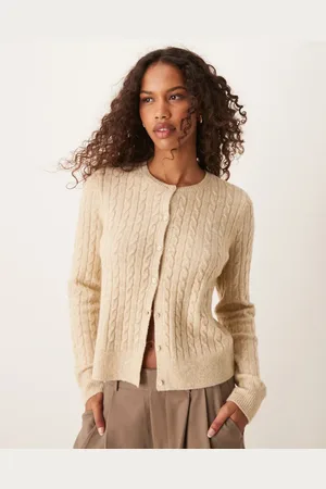 Abercrombie & Fitch Micro cable knit cardigan with icon logo in tan