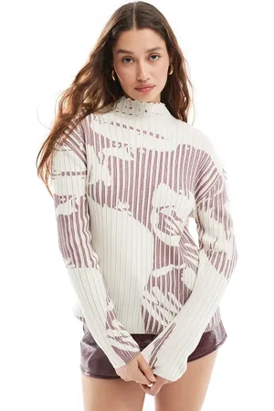 Basic Pleasure Mode Talia long sleeve printed ribbed knit jumper in