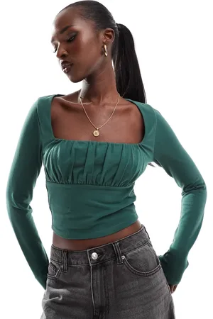 ASOS Gathered bust detail long sleeve top in bottle