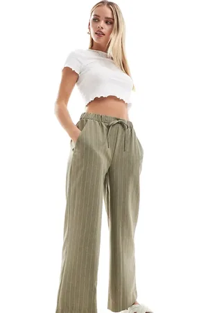 ASOS ASOS DESIGN Petite tailored pull on trousers in olive stripe