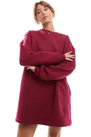 ASOS Oversized mini sweat dress in burgundy