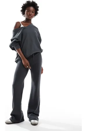 ASOS Co-ord waffle flared trouser in washed charcoal