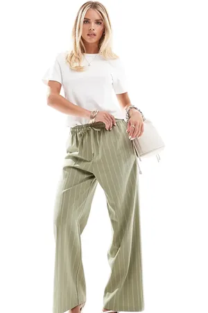 ASOS ASOS DESIGN Petite tailored pull on trousers in khaki stripe