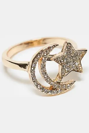ASOS ASOS DESIGN Curve ring with star and moon design in tone