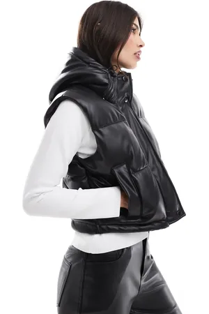 Pull&Bear Padded faux leather gilet with hood in