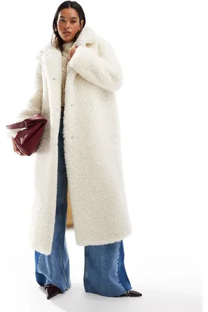 ASOS Longline curly borg coat in neutral