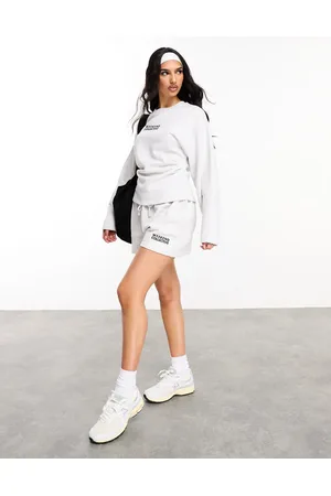 ASOS Weekend Collective faux waistband logo jogger shorts in marl