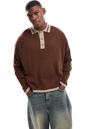ASOS Knitted oversized boxy long sleeve polo in