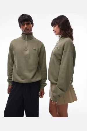 Lacoste Signature quarter zip logo sweatshirt in kahki