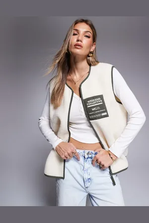 ASOS Weekend Collective nylon pocket borg gilet in cream & khaki