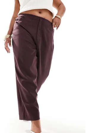 ASOS Curve raw edge trouser in burgundy