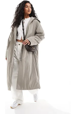ASOS Clean longline puffer coat with hood in sage