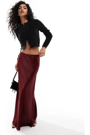 Miss Selfridge Satin bias cut maxi skirt in burgundy