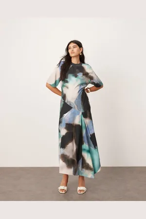 ASOS Rib detail satin maxi dress in abstract print