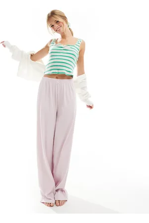 ASOS Mix & match rib stripe pyjama vest and scrunchie in and lilac