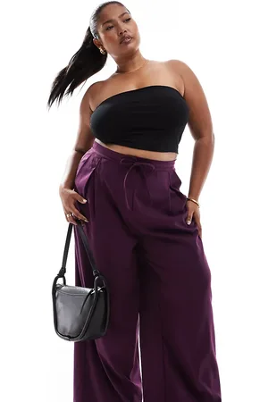 ASOS ASOS DESIGN Curve tailored tie waist wide leg trousers with pleat detail in brushed plum