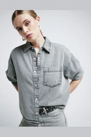 River Island Chopped denim shirt in dark