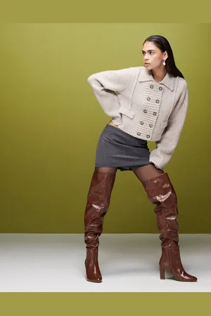 ASOS Kaia block heeled ruched over the knee boots in tan