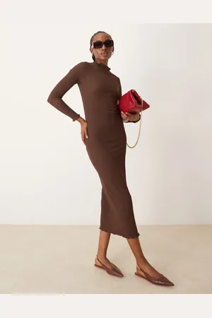 New Look Crinkle long sleeve midi dress in