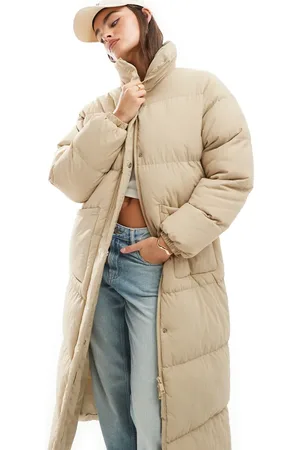 Brave Soul Longline maxi puffer coat in stone