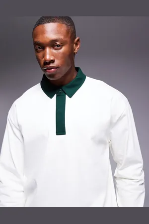 ASOS Oversized heavyweight long sleeve polo with tipping in cream