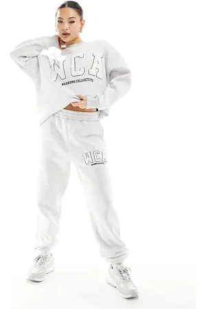 ASOS Weekend Collective jogger with varsity logo in marl