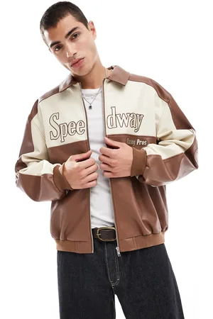 ASOS Faux leather oversized motocross jacket in tan