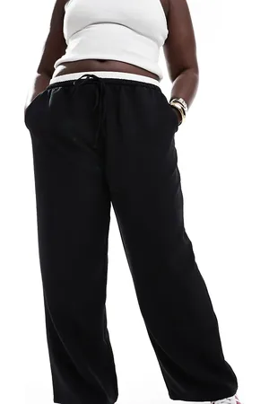 ASOS ASOS DESIGN Curve tailored wide leg trousers with contrast waistband in