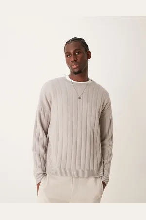 ASOS Relaxed knitted lambswool wide rib jumper in light