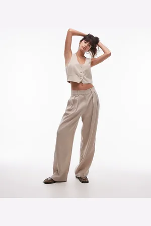 MANGO Mix slouchy longline tailored trouser co-ord in light beige
