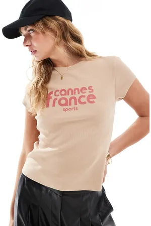 ASOS Rib baby tee with cannes france graphic in camel