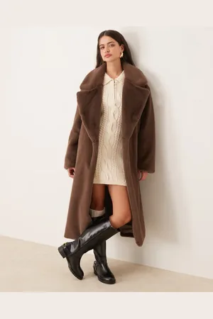 ASOS Longline chuck on faux fur coat in mocha