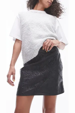 Topshop Faux leather crinkle mini skirt in