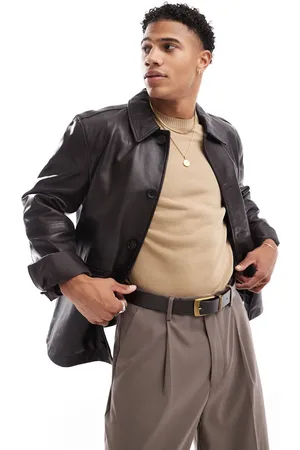 ASOS Premium real leather harrington jacket in