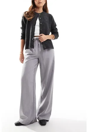 ASOS Tailored wide leg trousers with contrast waistband in stripe