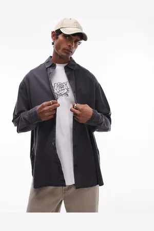 Topman Long sleeve oversized shirt in washed charcoal