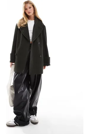 ASOS Oversized twill pea coat in olive