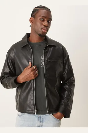Abercrombie & Fitch Cropped zip front faux leather biker jacket in