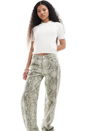 Pull&Bear Petite wide leg jean in snake print