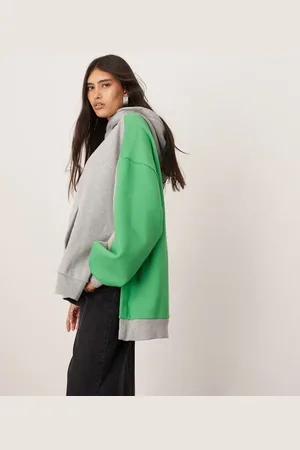 ASOS Oversized split hem colourblock hoodie in green and grey