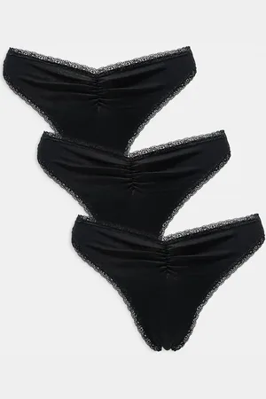 ASOS Libby 3 pack high leg thong with ruched front detail in