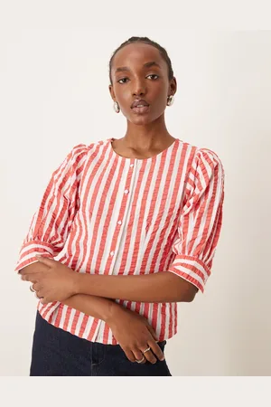 Neon Rose Stripe embroidered blouse in