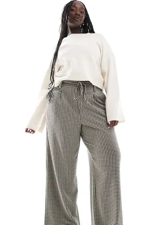 ASOS ASOS DESIGN Curve tie belt wide leg trousers in micro dogtooth check
