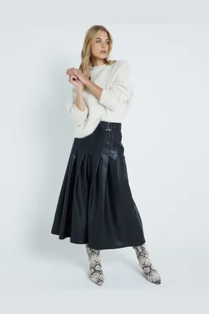 River Island Faux leather pleated midi skirt in