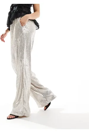 ASOS Sequin wide leg tailored trouser in cream