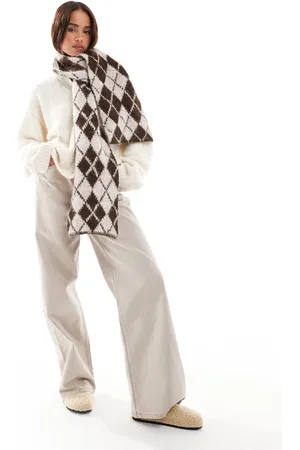 ASOS Scarf with wool mix argyle design in neutral design