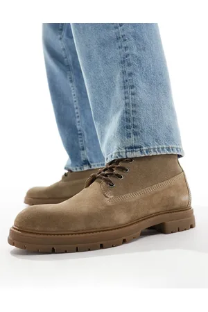 ASOS Lace up worker boots in stone suede with gum sole
