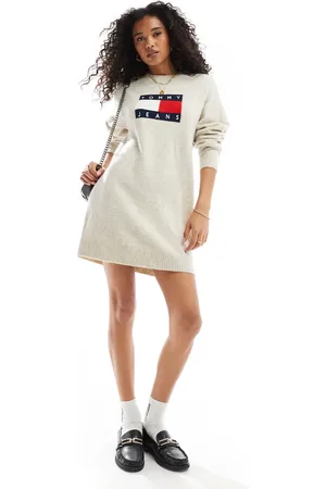Tommy Hilfiger Flag jumper dress in off melange